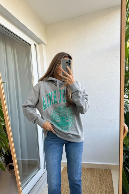 California Gri Kapüşonlu Sweat