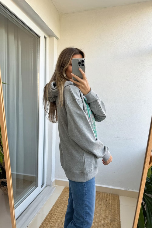 California Gri Kapüşonlu Sweat