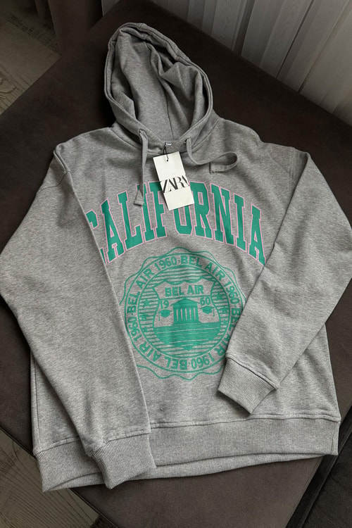 California Gri Kapüşonlu Sweat