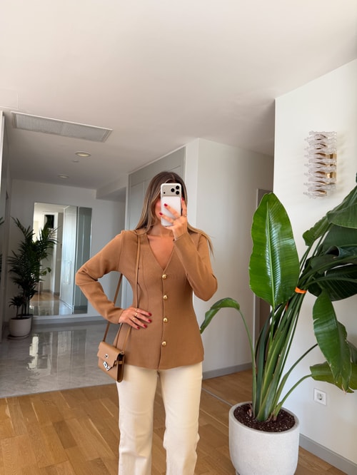 Camel Gold Düğmeli Çelik Hırka 