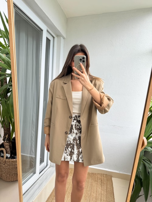 Camel Oversize Blazer Ceket