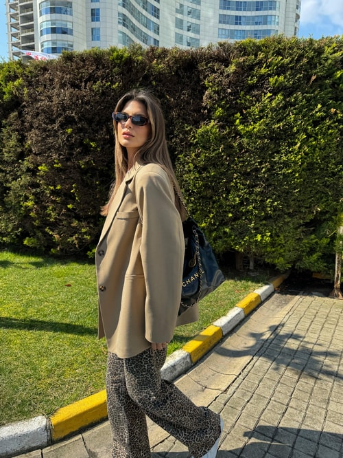 Camel Oversize Blazer Ceket
