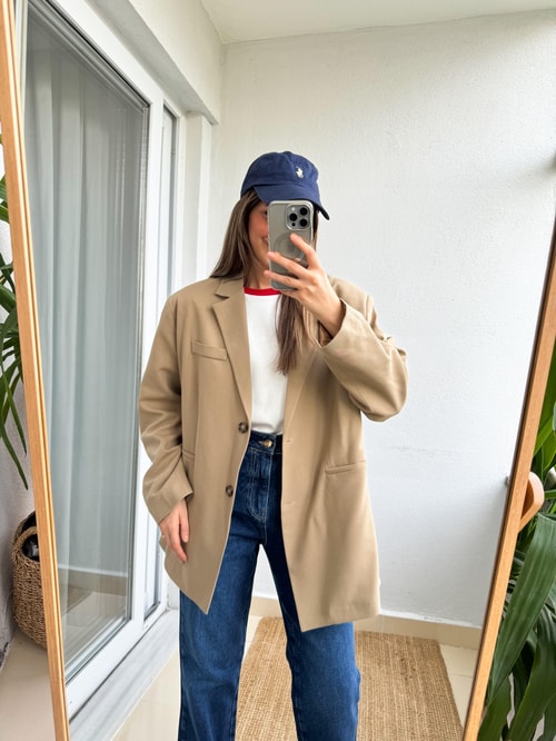 Camel Oversize Blazer Ceket