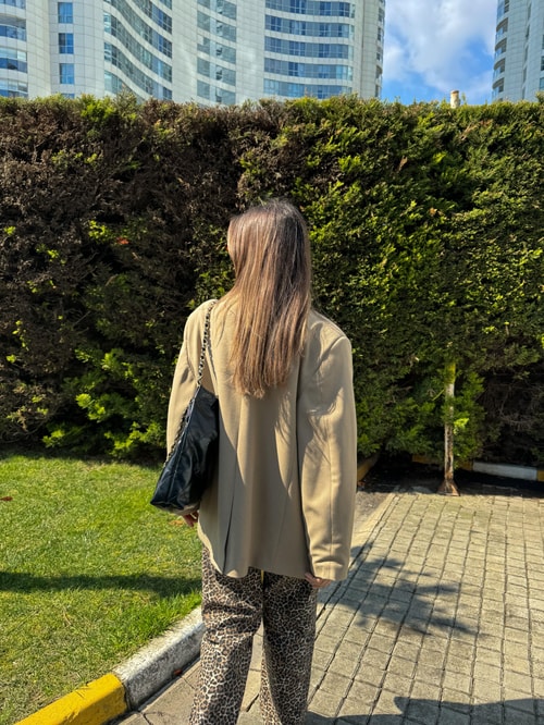 Camel Oversize Blazer Ceket