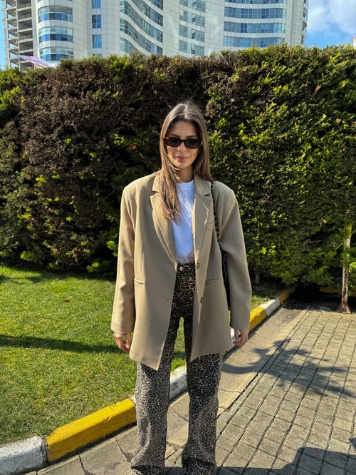 Camel Oversize Blazer Ceket