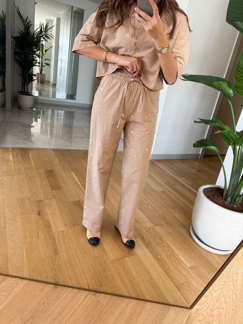 Camel Taşlı Gömlek Pantolon