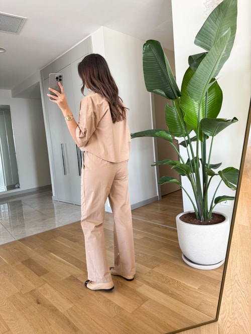 Camel Taşlı Gömlek Pantolon