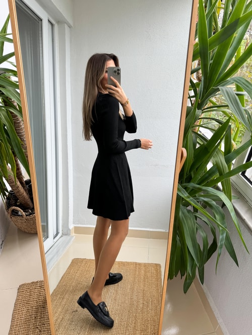 Çan Modeli Triko Elbise-Siyah
