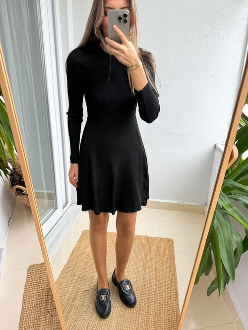 Çan Modeli Triko Elbise-Siyah