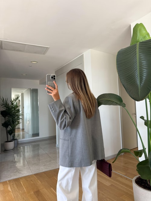 Carla Premium Blazer Ceket- Açık Gri 