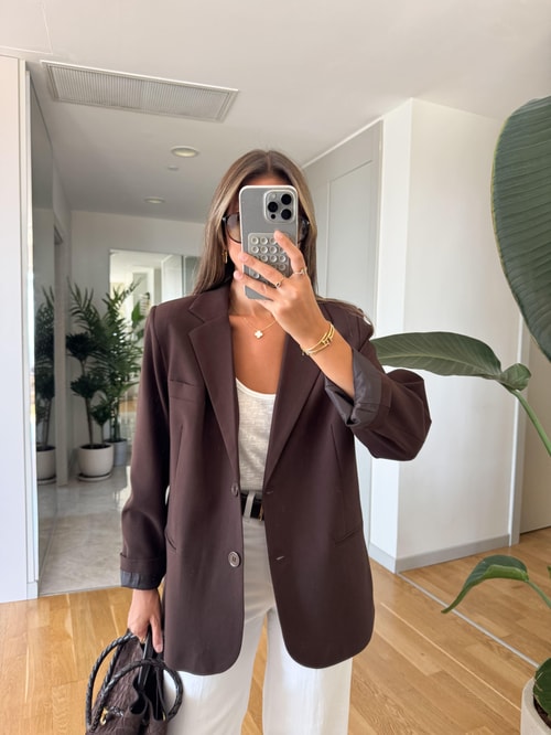 Carla Premium Blazer Ceket-Kahve