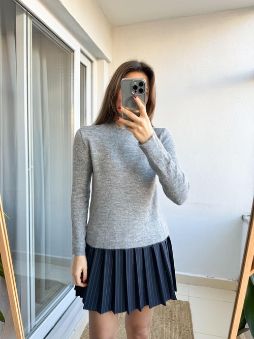 Carol Bisiklet Yaka Basic Triko Gri