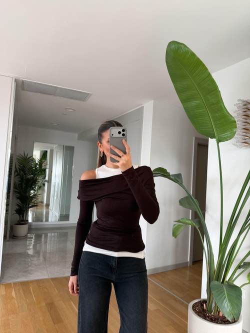 Catherine Basic Atlet Detaylı Bluz - Acı Kahve