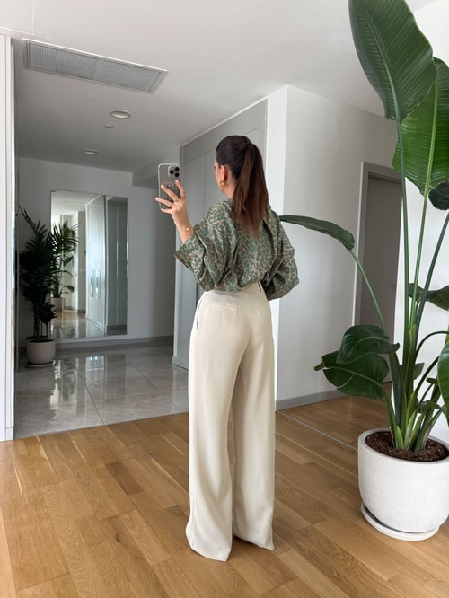 Cedric Premium Palazzo Pantolon- Taş