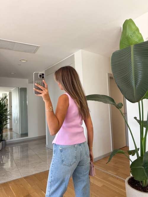 Çelik Örme Beş Düğmeli Yelek - Lila