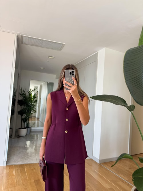 Çelik Örme Yelek - Mürdüm