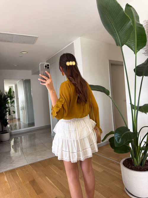 Chloe Şifon Fırfır Detaylı Bluz-Yağ Yeşili