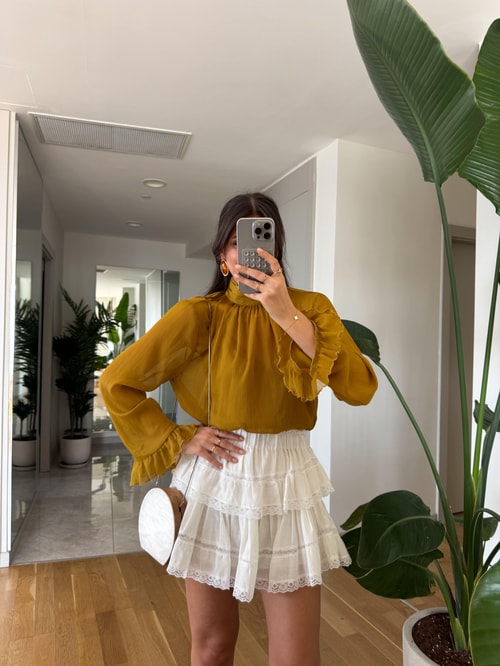 Chloe Şifon Fırfır Detaylı Bluz-Yağ Yeşili