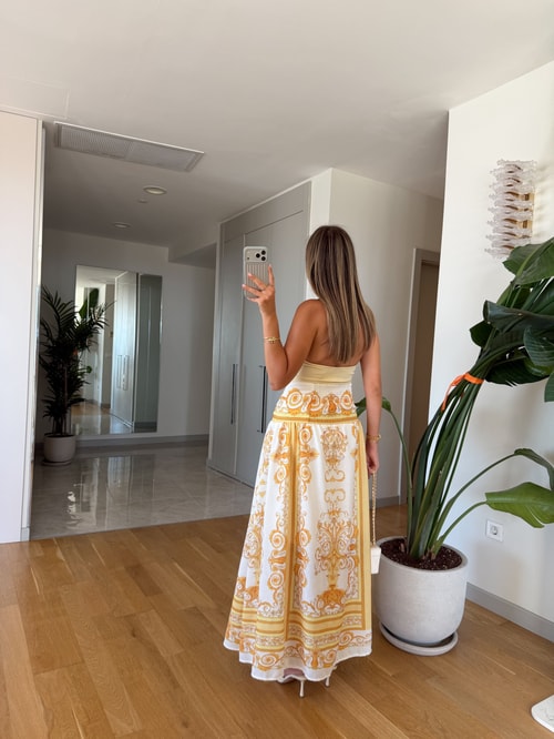 Ciara Sarı Desenli Maxi Etek 