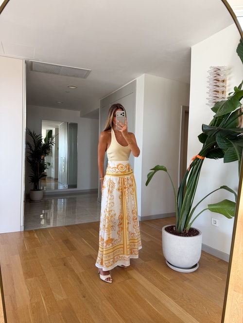 Ciara Sarı Desenli Maxi Etek 