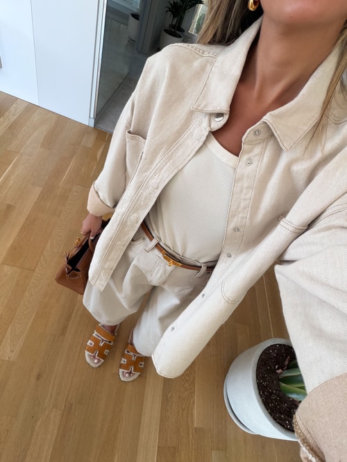 Çift Cepli Çıtçıtlı Gabardin Ceket - Taş