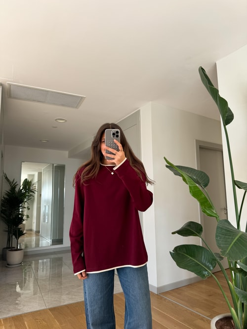 Çift Yakalı Basic Bluz-Bordo
