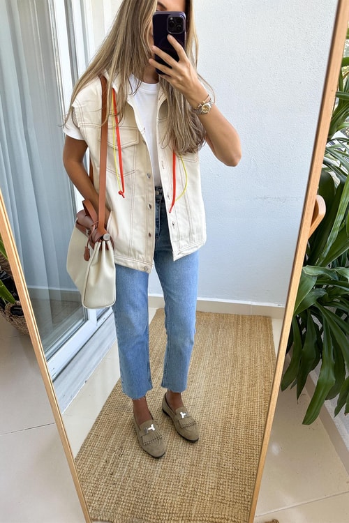 Çıkarılabilir Kapüşonlu Gabardin Yelek-Ekru