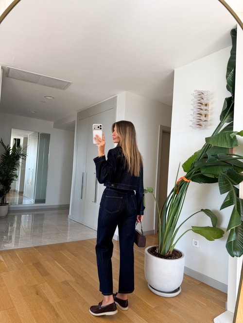 Çıkarılabilir Kürk Yakalı Denim Takım 