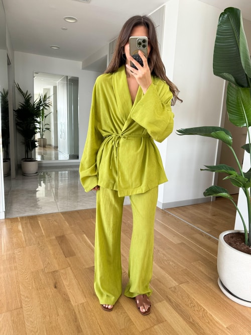 Clarie Kimono Pantolonlu Takım-Yağ Yeşili