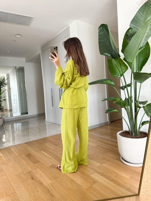 Clarie Kimono Pantolonlu Takım-Yağ Yeşili