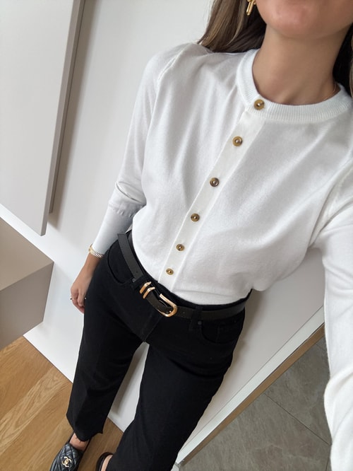 Conroy Düğmeli Triko Hırka - Ekru