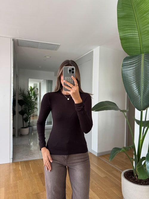 Cozzy Uzun Kollu Basic Bluz Kahve