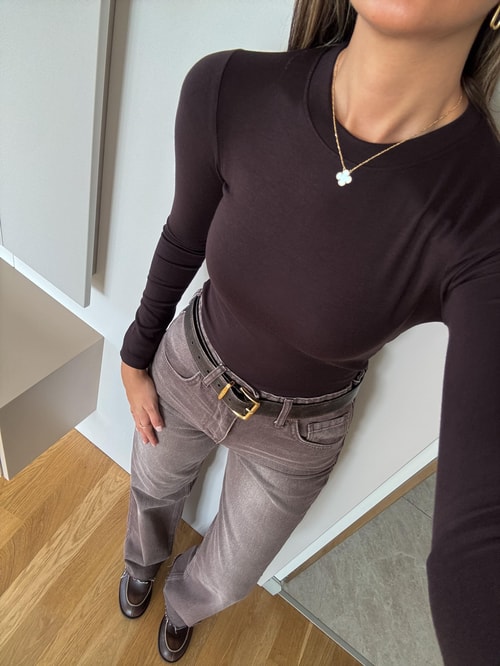 Cozzy Uzun Kollu Basic Bluz Kahve