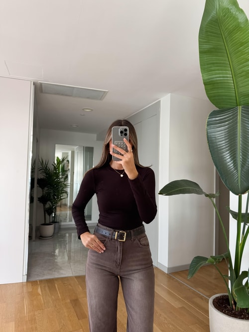 Cozzy Uzun Kollu Basic Bluz Kahve