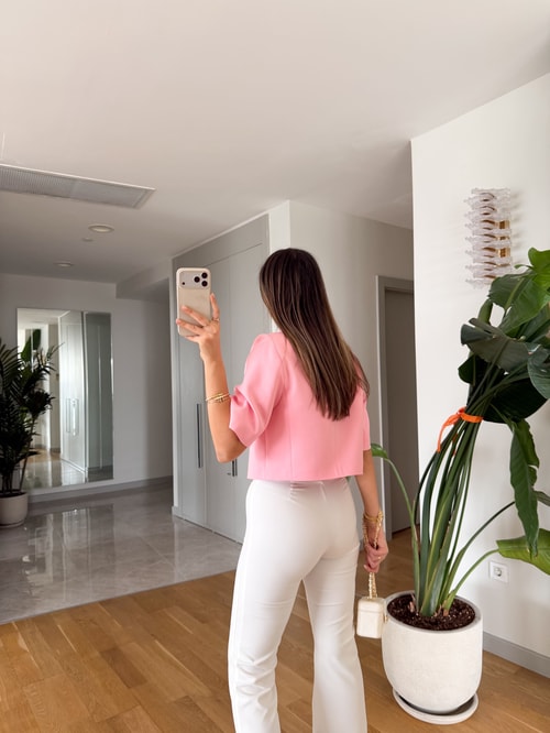 Crop Blazer ceket - Pembe