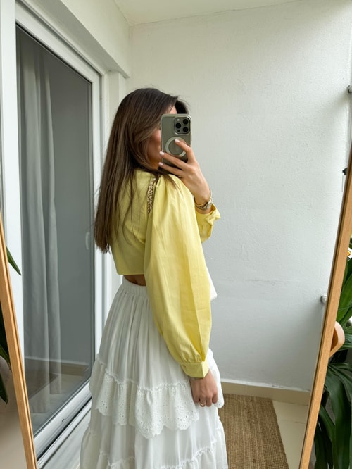 Crop Poplin Gömlek Bluz-Sarı