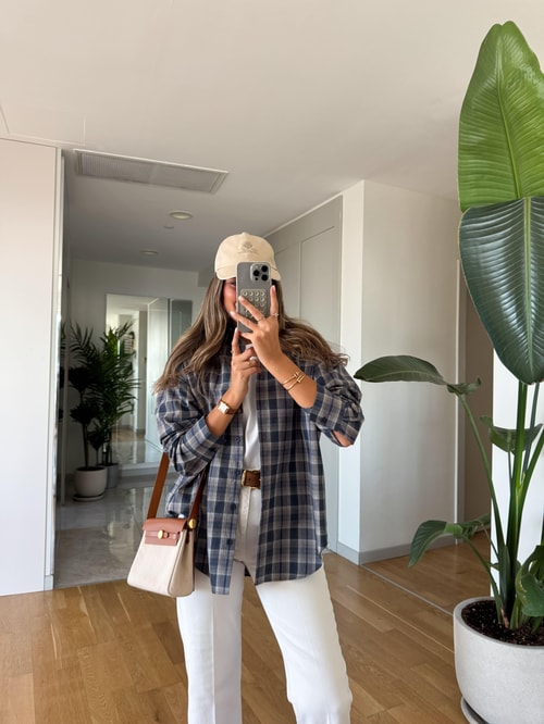 Cross Lacivert Kareli Gömlek