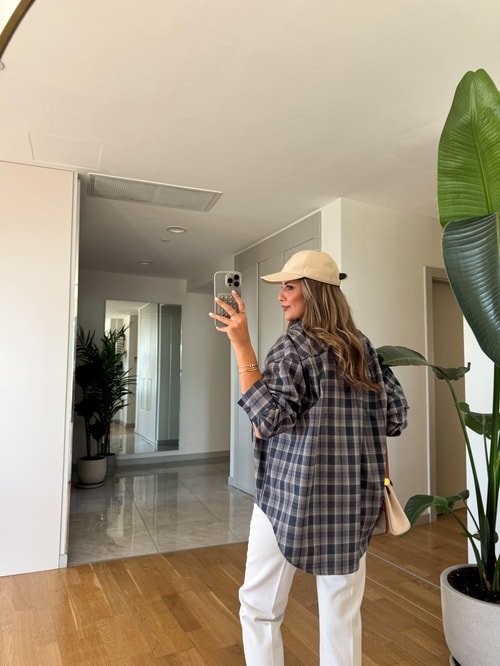 Cross Lacivert Kareli Gömlek