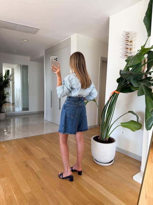 CsYüksek Bel Denim Şort -Koyu Mavi