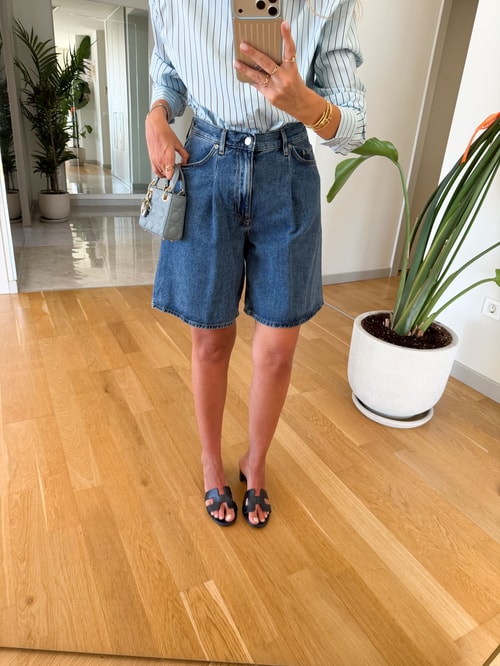CsYüksek Bel Denim Şort -Koyu Mavi