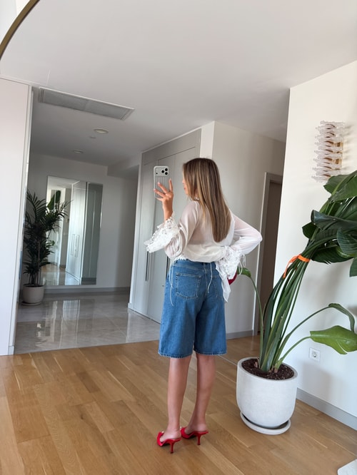 Cs Yüksek Bel Düz Kesim Denim Şort