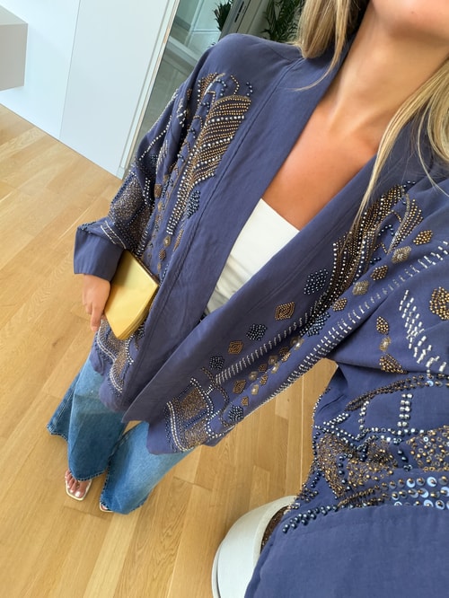 Daly Boncuk İşlemeli Kimono - Lacivert