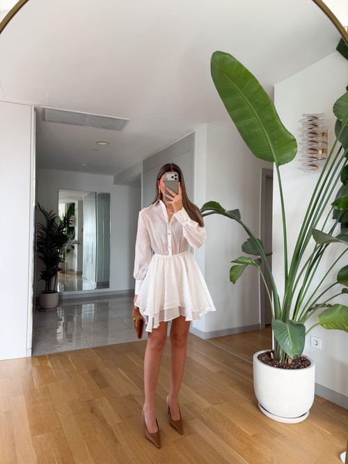 Daniella Volanlı Mini Elbise - Ekru 