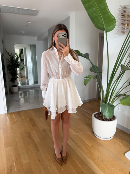 Daniella Volanlı Mini Elbise - Ekru 