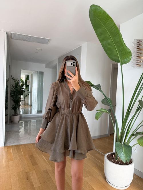 Daniella Volanlı Mini Elbise - Haki 
