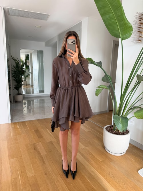 Daniella Volanlı Mini Elbise - Kahve