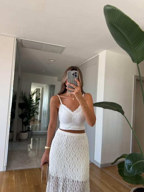 Dantel Detaylı Crop - Beyaz