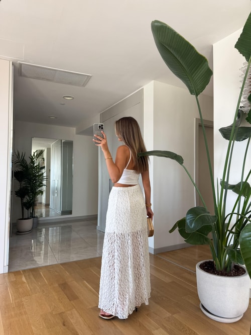 Dantel Detaylı Crop - Beyaz