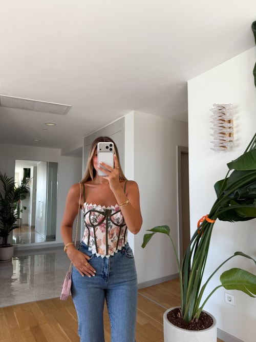 Dantel Detaylı Floral Büstiyer 