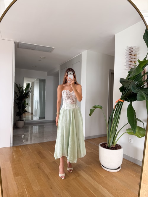 Dantel Detaylı Straplez Korse - Beyaz